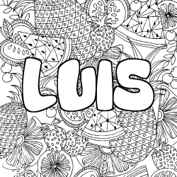Coloriage pr&eacute;nom LUIS - d&eacute;cor Mandala fruits