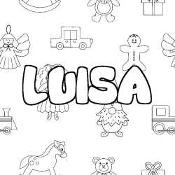 Coloriage prénom LUISA - décor Jouets