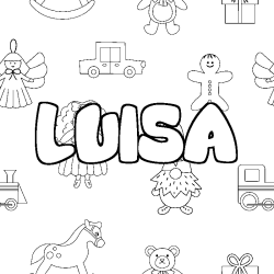Coloriage pr&eacute;nom LUISA - d&eacute;cor Jouets