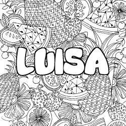 Coloriage prénom LUISA - décor Mandala fruits