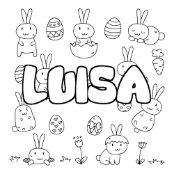 Coloriage pr&eacute;nom LUISA - d&eacute;cor Paques
