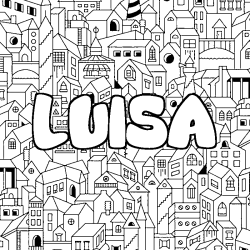 Coloriage prénom LUISA - décor Ville