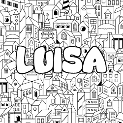 Coloriage pr&eacute;nom LUISA - d&eacute;cor Ville