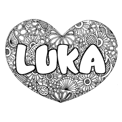 Coloriage prénom LUKA - décor Mandala coeur