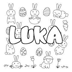 Coloriage pr&eacute;nom LUKA - d&eacute;cor Paques