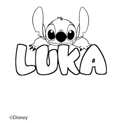 Coloriage pr&eacute;nom LUKA - d&eacute;cor Stitch