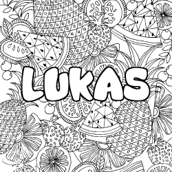 Coloriage prénom LUKAS - décor Mandala fruits