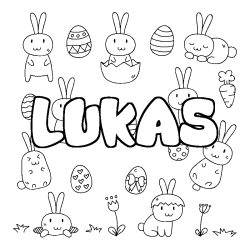 Coloriage pr&eacute;nom LUKAS - d&eacute;cor Paques