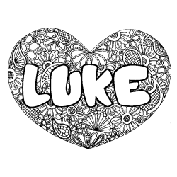 Coloriage pr&eacute;nom LUKE - d&eacute;cor Mandala coeur