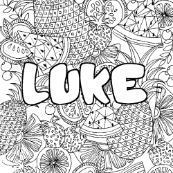 Coloriage pr&eacute;nom LUKE - d&eacute;cor Mandala fruits