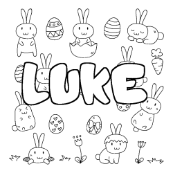 Coloriage pr&eacute;nom LUKE - d&eacute;cor Paques