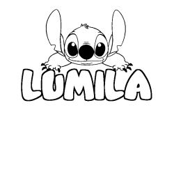 Coloriage prénom LUMILA - décor Stitch
