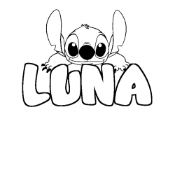 Coloriage prénom LUNA - décor Stitch