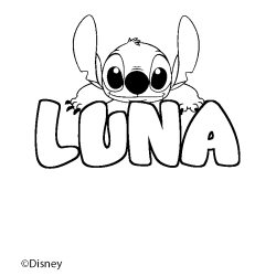 Coloriage pr&eacute;nom LUNA - d&eacute;cor Stitch