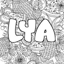 Coloriage pr&eacute;nom LYA - d&eacute;cor Mandala fruits