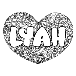 Coloriage prénom LYAH - décor Mandala coeur