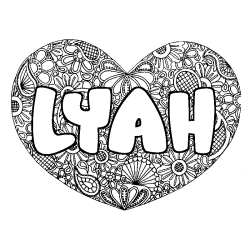 Coloriage pr&eacute;nom LYAH - d&eacute;cor Mandala coeur