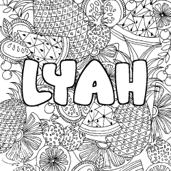 Coloriage pr&eacute;nom LYAH - d&eacute;cor Mandala fruits