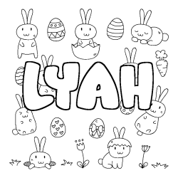 Coloriage pr&eacute;nom LYAH - d&eacute;cor Paques