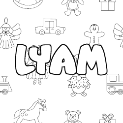 Coloriage prénom LYAM - décor Jouets