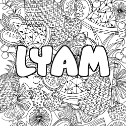 Coloriage prénom LYAM - décor Mandala fruits