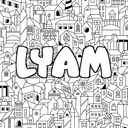 Coloriage prénom LYAM - décor Ville