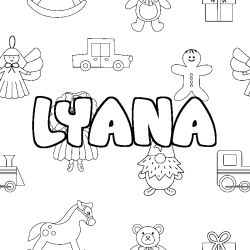 Coloriage pr&eacute;nom LYANA - d&eacute;cor Jouets