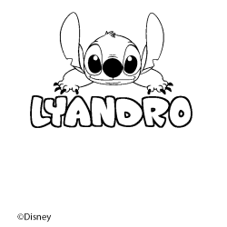 Coloriage pr&eacute;nom LYANDRO - d&eacute;cor Stitch