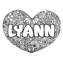 Coloriage prénom LYANN - décor Mandala coeur