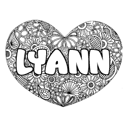Coloriage pr&eacute;nom LYANN - d&eacute;cor Mandala coeur