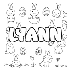 Coloriage pr&eacute;nom LYANN - d&eacute;cor Paques