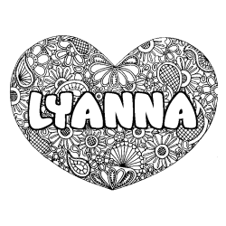 Coloriage prénom LYANNA - décor Mandala coeur