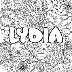 Coloriage prénom LYDIA - décor Mandala fruits