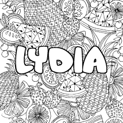 Coloriage pr&eacute;nom LYDIA - d&eacute;cor Mandala fruits