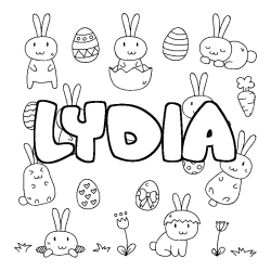 Coloriage pr&eacute;nom LYDIA - d&eacute;cor Paques