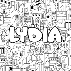 Coloriage prénom LYDIA - décor Ville