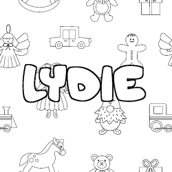 Coloriage prénom LYDIE - décor Jouets