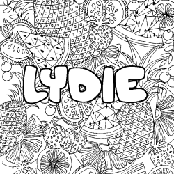Coloriage pr&eacute;nom LYDIE - d&eacute;cor Mandala fruits