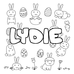 Coloriage pr&eacute;nom LYDIE - d&eacute;cor Paques