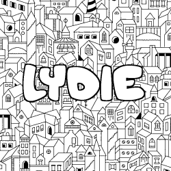 Coloriage prénom LYDIE - décor Ville