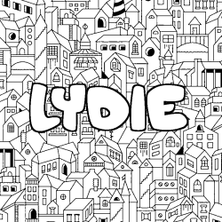 Coloriage pr&eacute;nom LYDIE - d&eacute;cor Ville