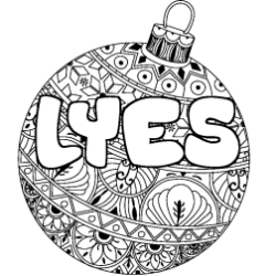 Coloriage pr&eacute;nom LYES - d&eacute;cor Boule de No&euml;l