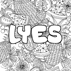 Coloriage pr&eacute;nom LYES - d&eacute;cor Mandala fruits