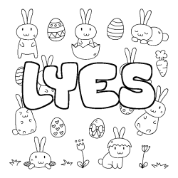 Coloriage pr&eacute;nom LYES - d&eacute;cor Paques