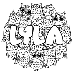 Coloriage prénom LYLA - décor Chouettes