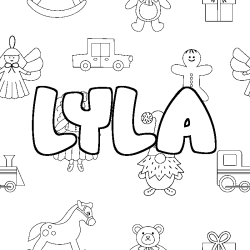 Coloriage prénom LYLA - décor Jouets