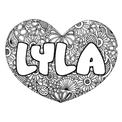 Coloriage prénom LYLA - décor Mandala coeur