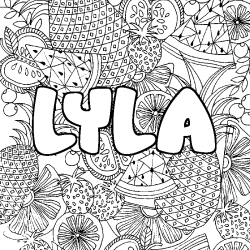 Coloriage prénom LYLA - décor Mandala fruits