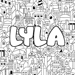 Coloriage prénom LYLA - décor Ville