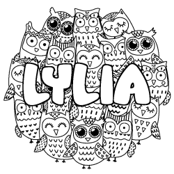 Coloriage prénom LYLIA - décor Chouettes